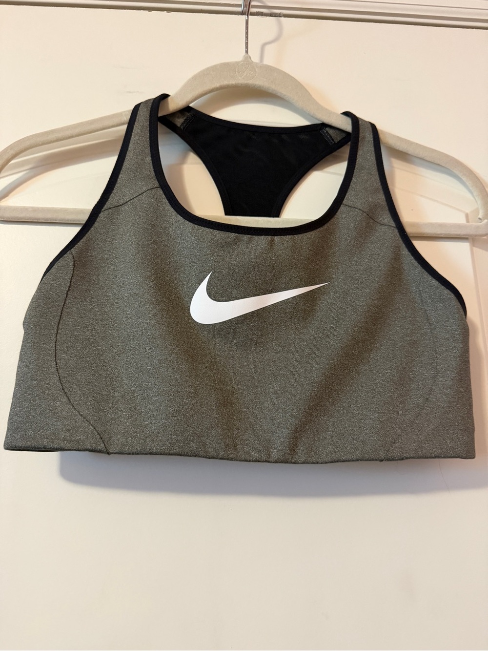 Nike Olive Gray Sports Bra with White Swoosh